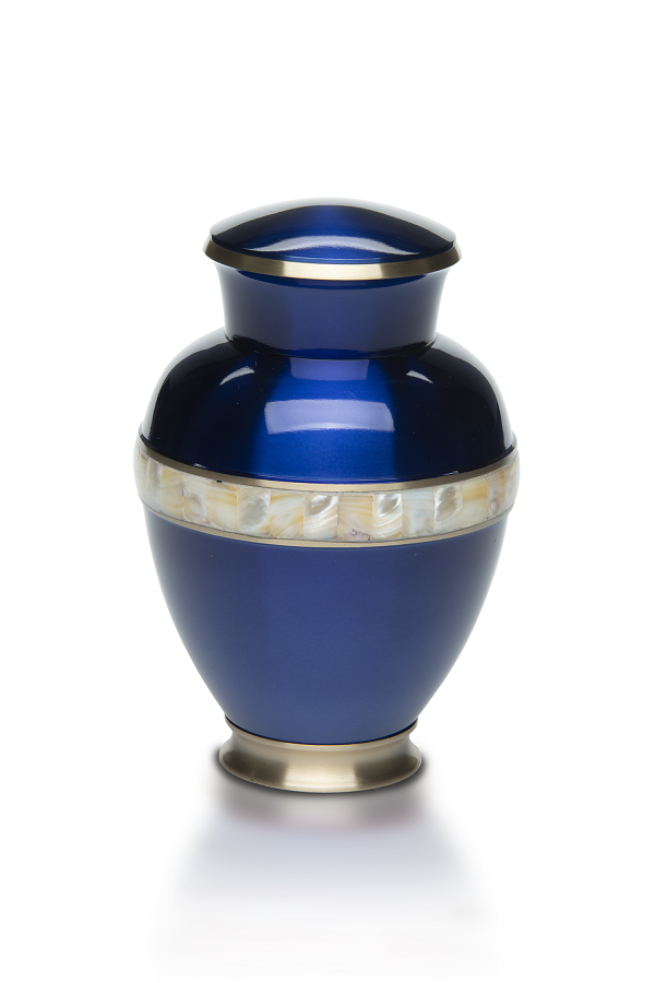 Adult Cremation Urn Blue Brass Mother of Pearl Band UUAB0011 1