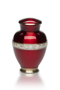 Adult Cremation Urn Red Brass Mother of Pearl Band UUAB0008 1